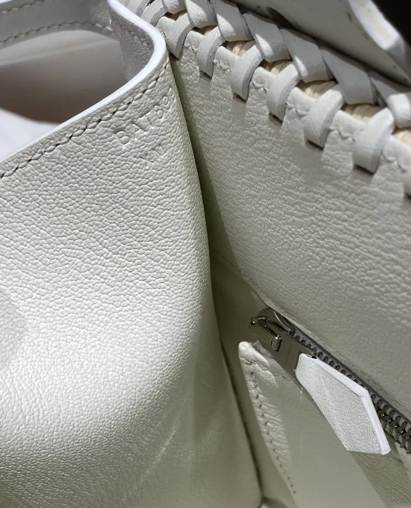Hermes Kelly White Wicker Leather Handbag 614 - Image 9