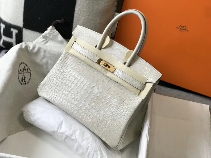 Hermes White Crocodile Leather Kelly Handbag