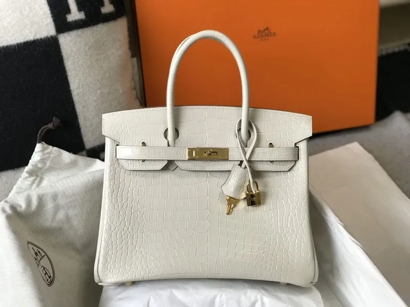 Hermes White Crocodile Leather Kelly Handbag - Image 4