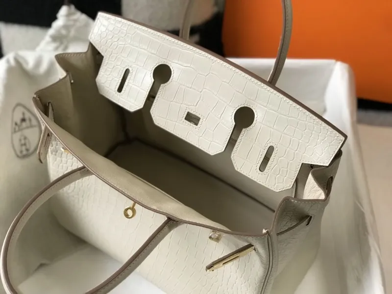 Hermes White Crocodile Leather Kelly Handbag - Image 9