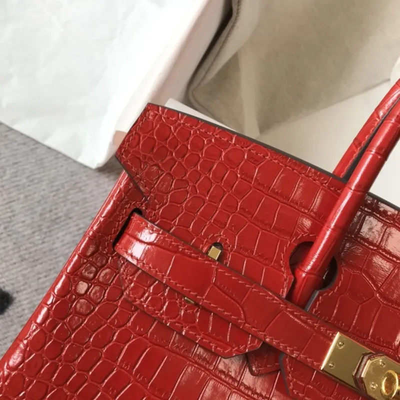 Hermes Red Crocodile Leather Kelly Handbag 620 - Image 5