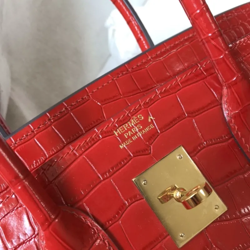 Hermes Red Crocodile Leather Kelly Handbag 620 - Image 6