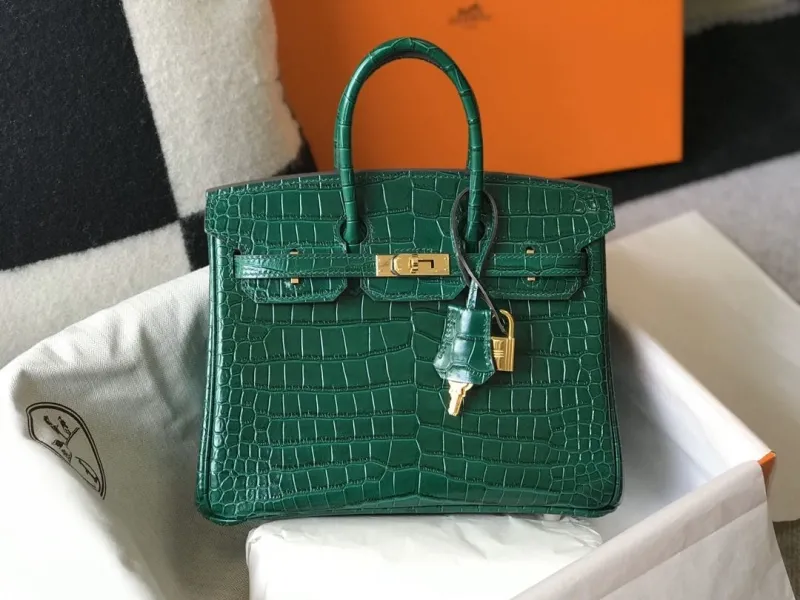 Hermes Green Crocodile Leather Kelly Handbag 621 - Image 4