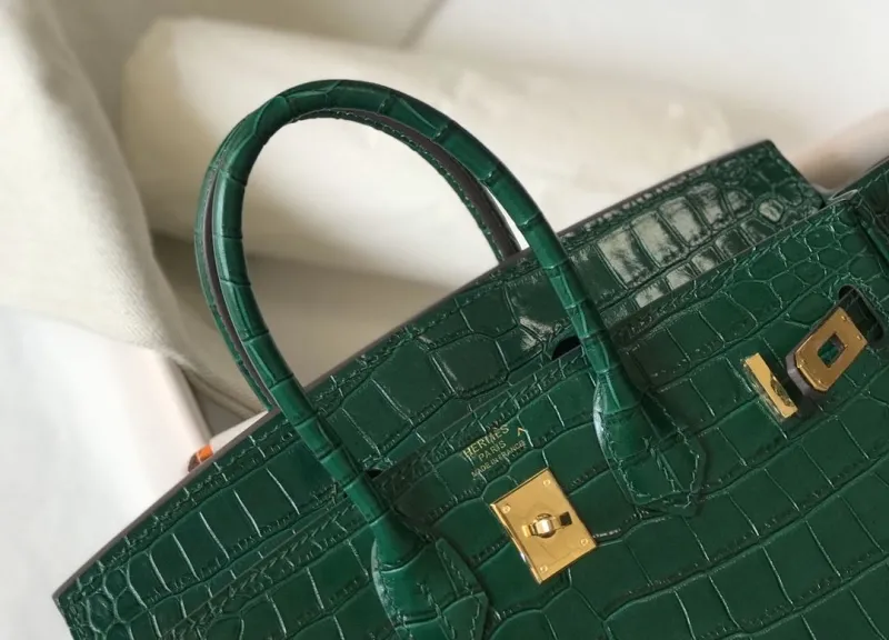 Hermes Green Crocodile Leather Kelly Handbag 621 - Image 5
