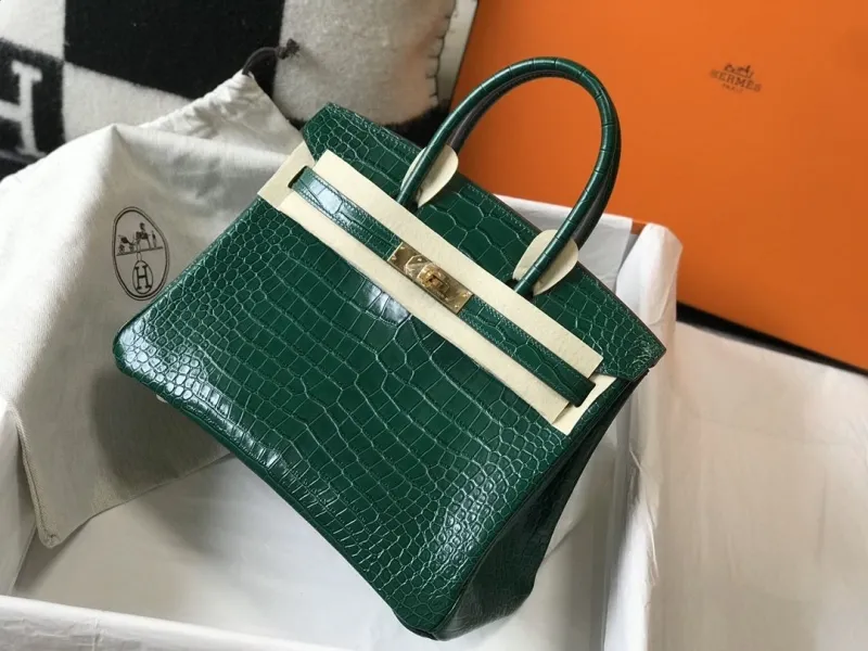 Hermes Green Crocodile Leather Handbag 622