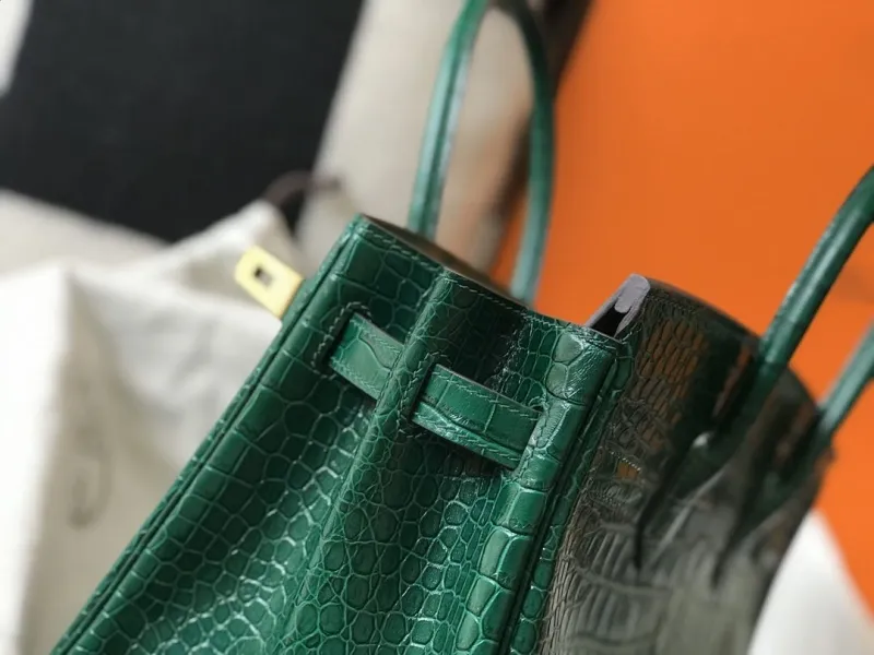 Hermes Green Crocodile Leather Handbag 622 - Image 3
