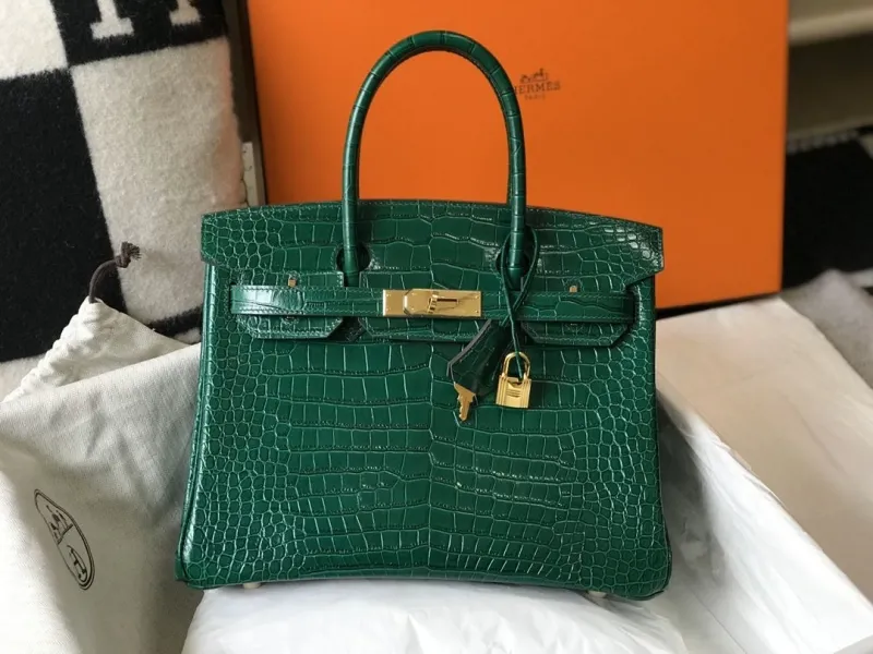 Hermes Green Crocodile Leather Handbag 622 - Image 4