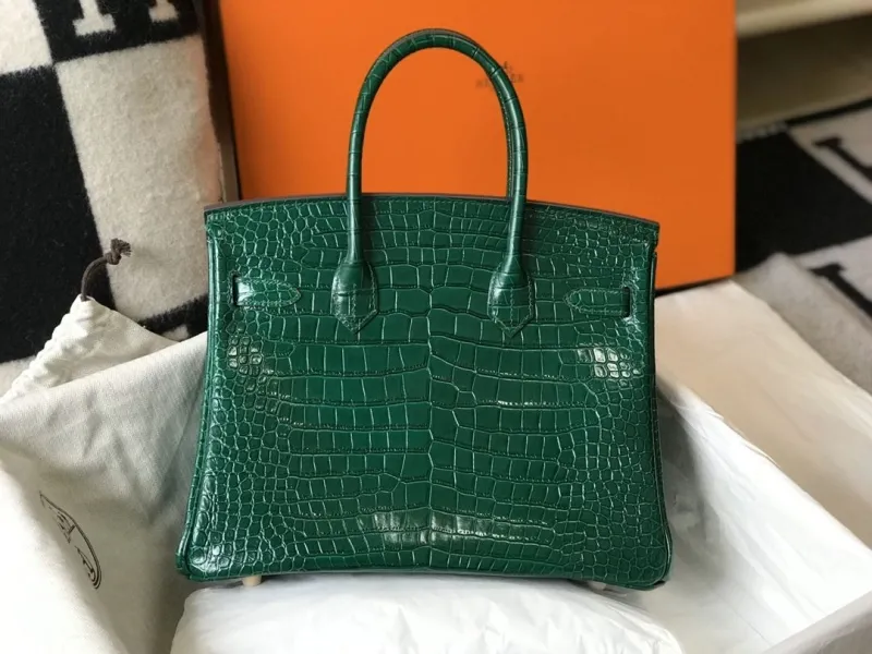 Hermes Green Crocodile Leather Handbag 622 - Image 5