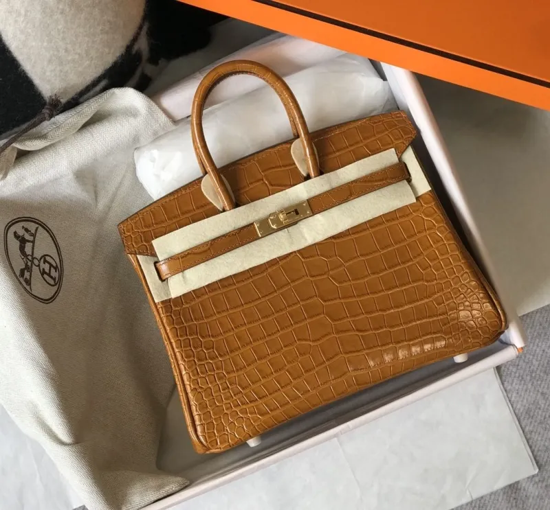Hermes Brown Crocodile Leather Kelly Bag 623