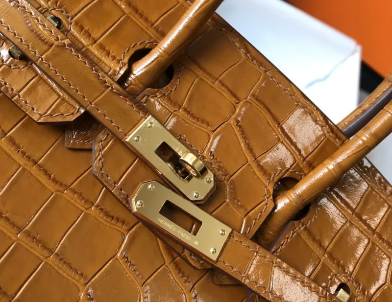 Hermes Brown Crocodile Leather Kelly Bag 623 - Image 7
