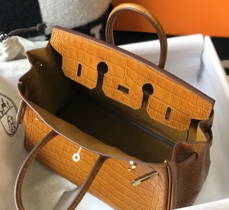 Hermes Brown Crocodile Leather Kelly Bag 623 - Image 9