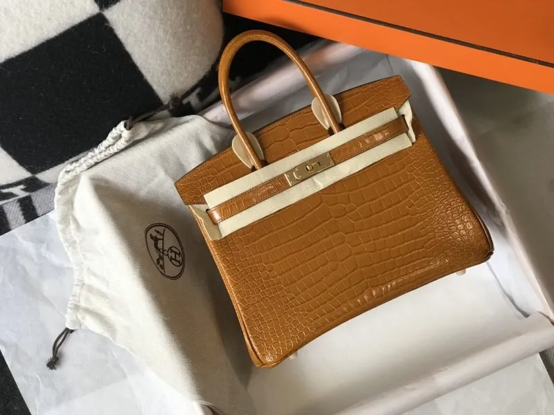 Hermes Brown Crocodile Leather Birkin Handbag 624