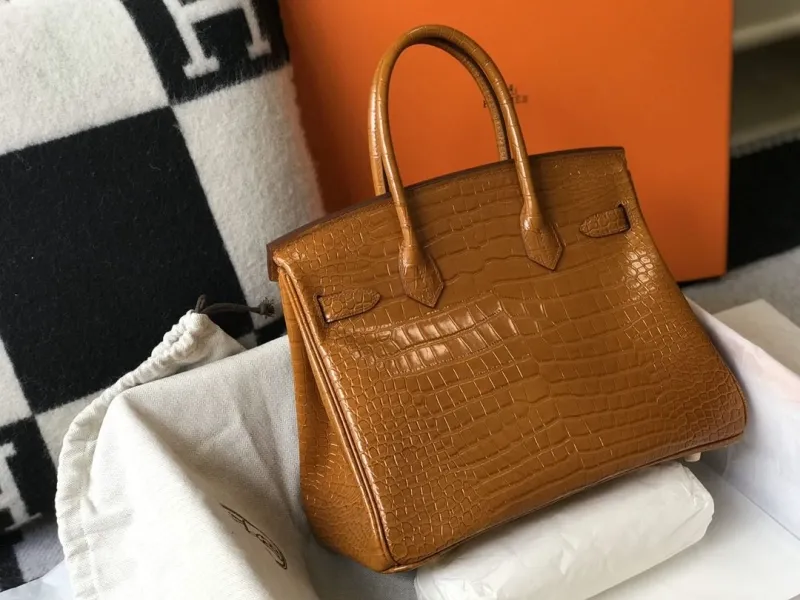 Hermes Brown Crocodile Leather Birkin Handbag 624 - Image 3
