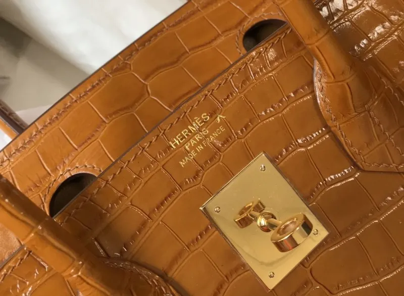 Hermes Brown Crocodile Leather Birkin Handbag 624 - Image 6