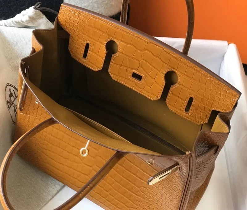 Hermes Brown Crocodile Leather Birkin Handbag 624 - Image 9