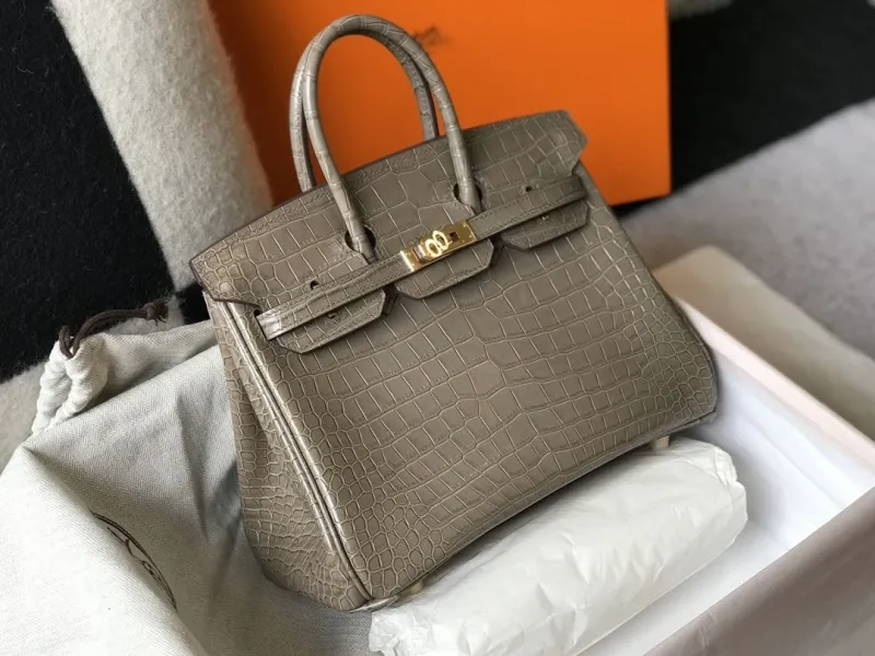 Alternative view of Hermes Gray Crocodile Leather Birkin Handbag 625