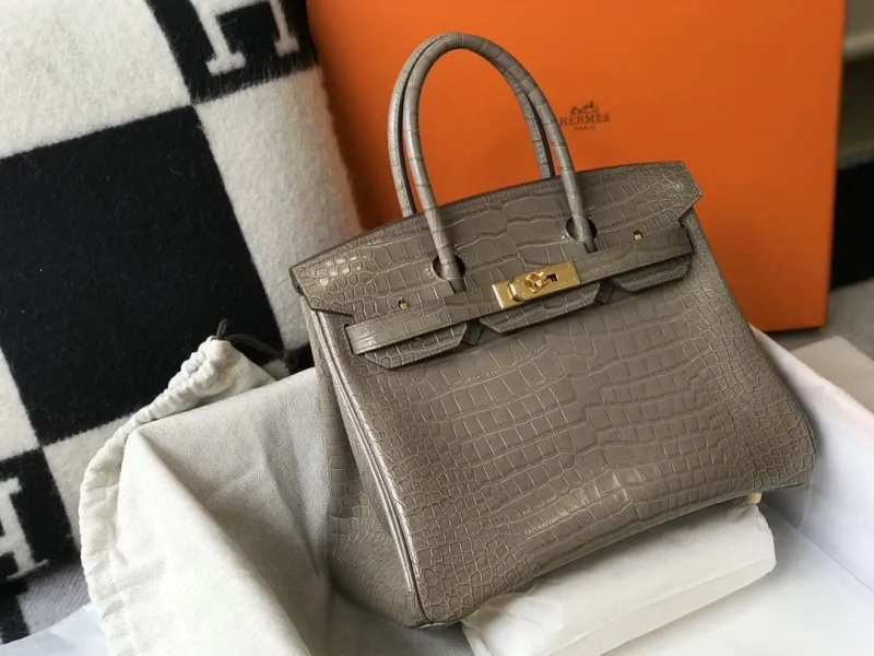 Alternative view of Hermes Gray Crocodile Leather Birkin Bag 626