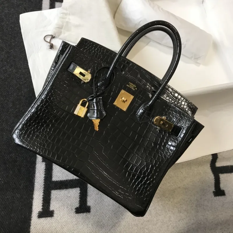 Hermes Black Crocodile Leather Kelly Handbag 628 - Image 5