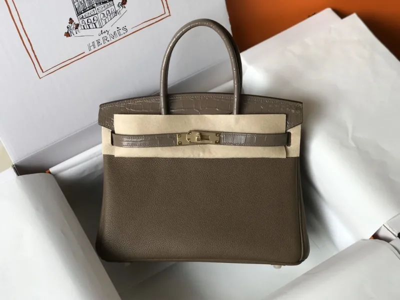 Luxury Hermes Grey Croc Leather Birkin Handbag 636