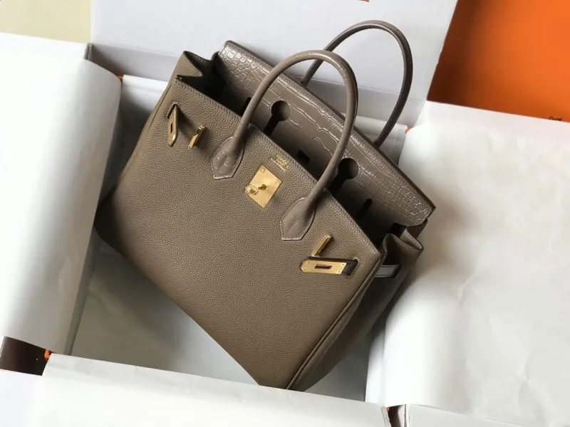 Alternative view of Luxury Hermes Grey Croc Leather Birkin Handbag 636