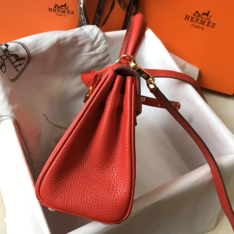 Hermes Red Kelly Leather Handbag - Image 4