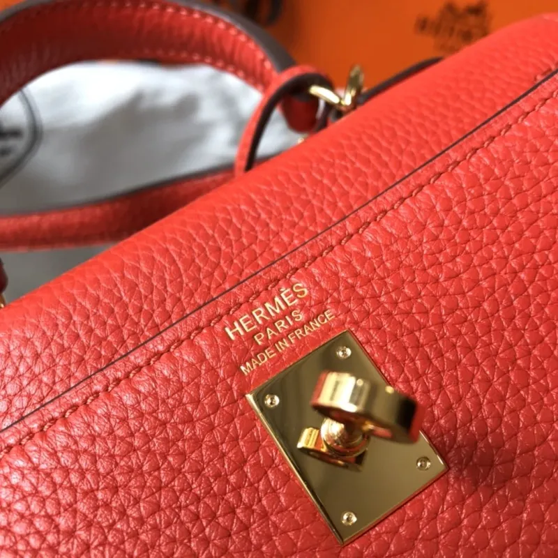 Hermes Red Kelly Leather Handbag - Image 6