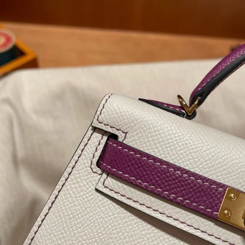 Alternative view of Hermes Kelly Mini White Purple Leather Handbag