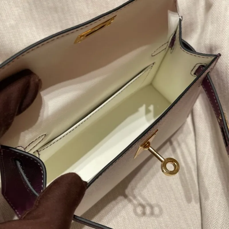 Hermes Kelly Mini White Purple Leather Handbag - Image 5