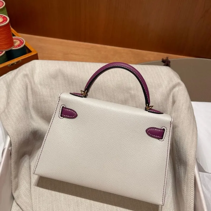 Hermes Kelly Mini White Purple Leather Handbag - Image 7