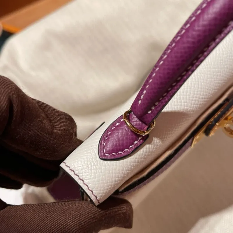 Hermes Kelly Mini White Purple Leather Handbag - Image 8