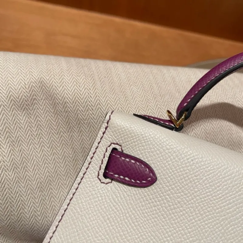 Hermes Kelly Mini White Purple Leather Handbag - Image 9
