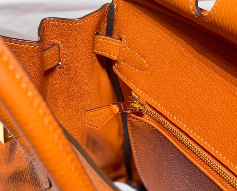 Hermes Orange Leather Kelly Handbag 683 - Image 7
