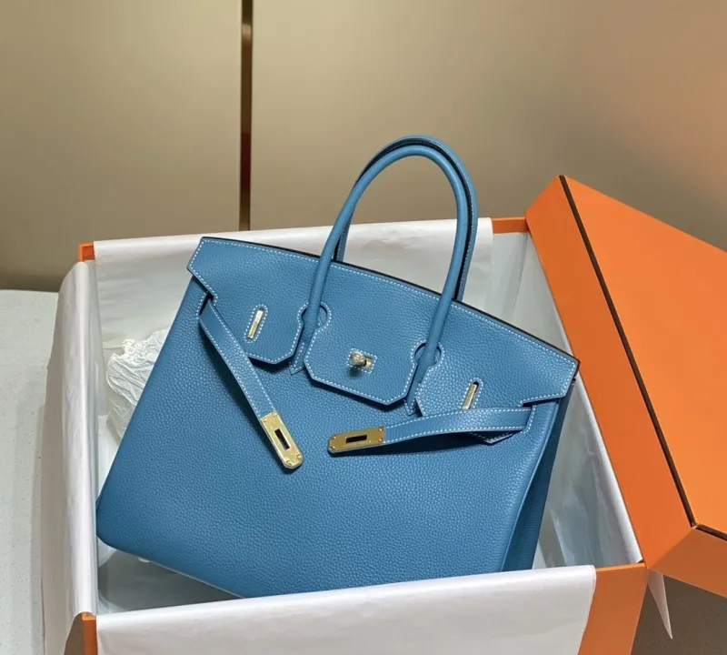 Hermes Blue Kelly Leather Handbag 694 - Image 3