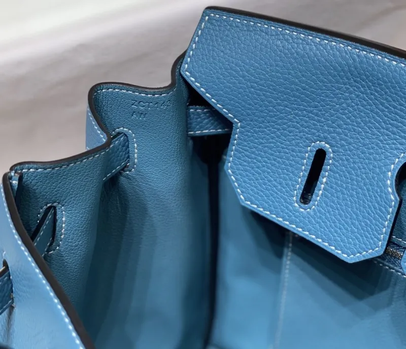 Hermes Blue Kelly Leather Handbag 694 - Image 8