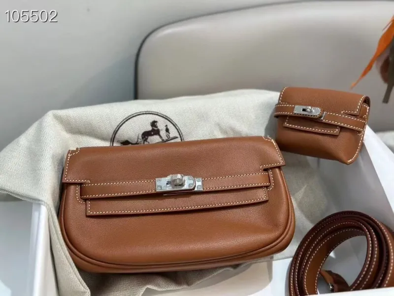 Hermes Brown Kelly Moove Crossbody Bag with Mini Pouch - Image 3