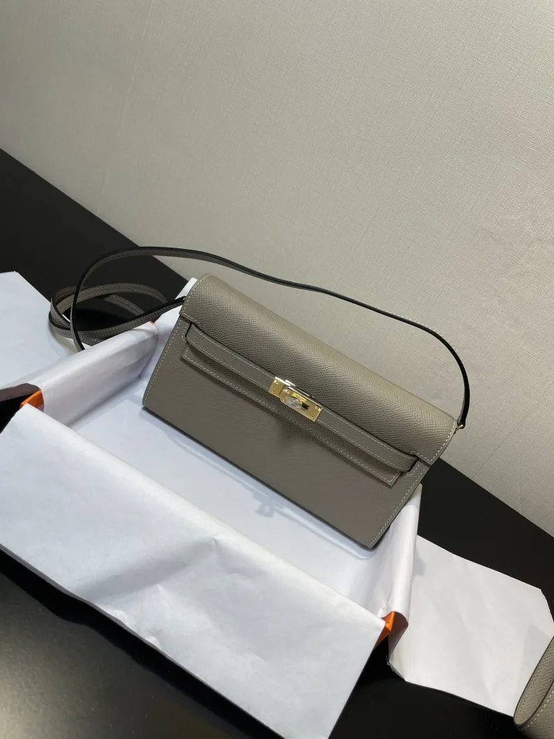 Hermes Gray Kelly WOC Leather Clutch Bag - Image 7