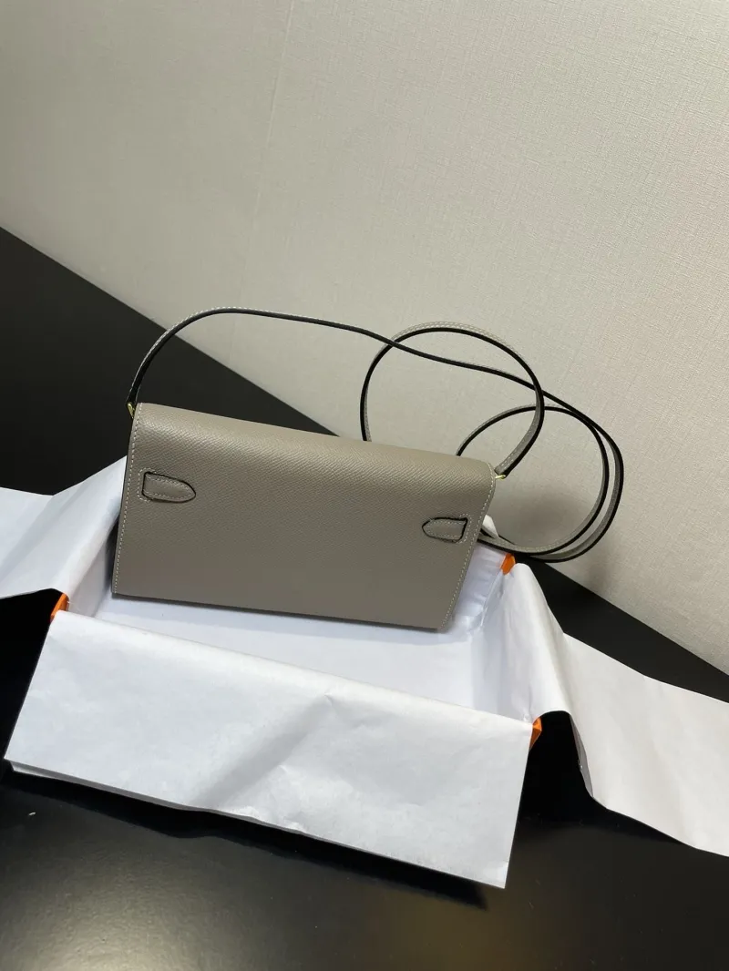 Hermes Gray Kelly WOC Leather Clutch Bag - Image 9