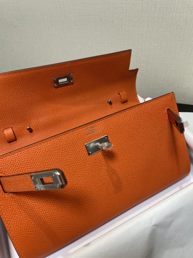 Hermes Orange Kelly WOC Leather Clutch Bag - Image 3