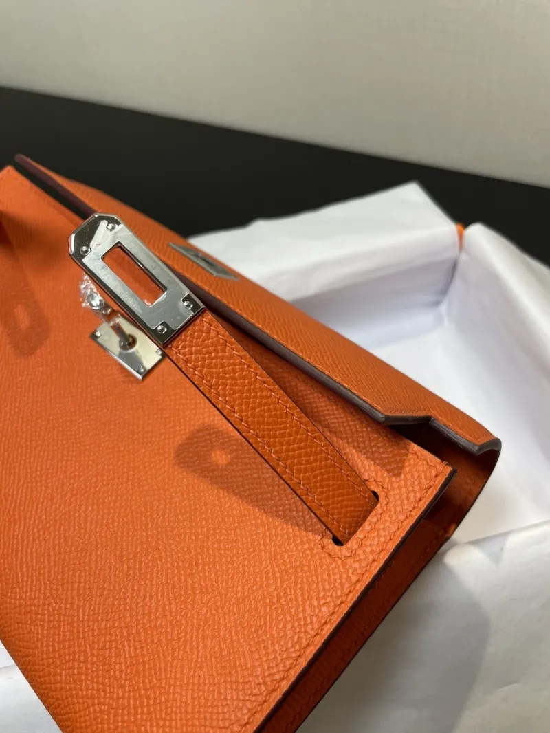 Hermes Orange Kelly WOC Leather Clutch Bag - Image 4
