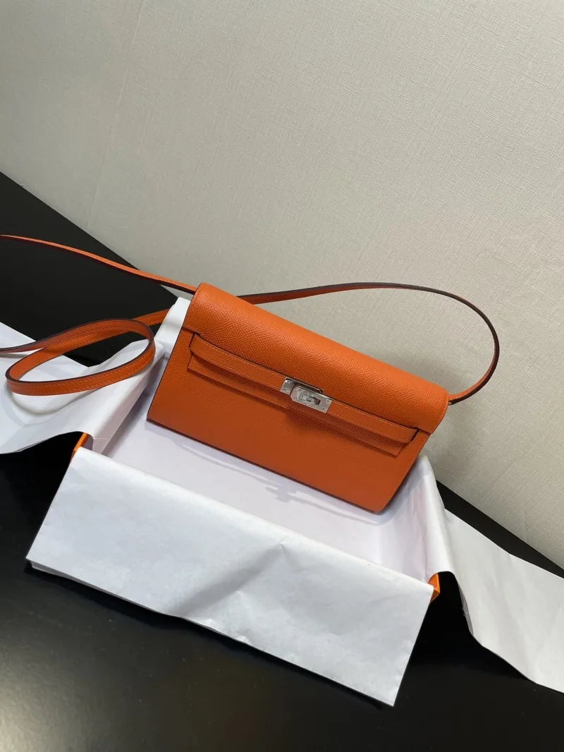Hermes Orange Kelly WOC Leather Clutch Bag - Image 6