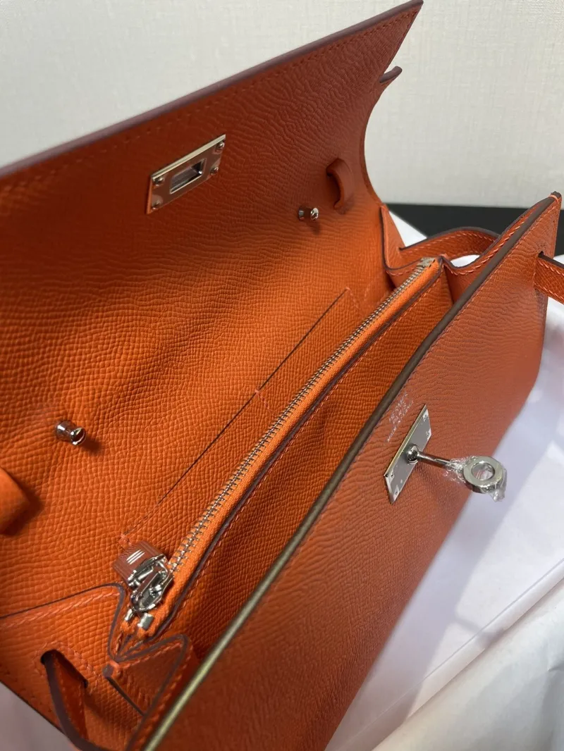 Hermes Orange Kelly WOC Leather Clutch Bag - Image 7