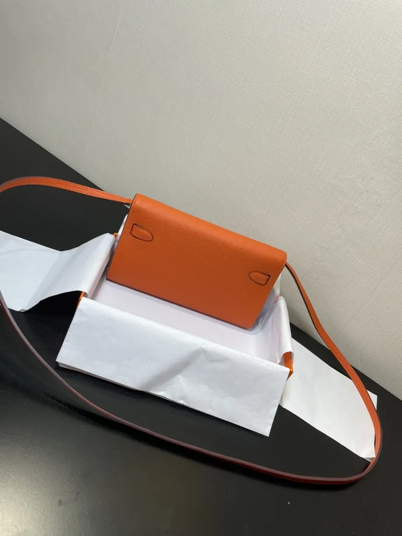 Hermes Orange Kelly WOC Leather Clutch Bag - Image 8
