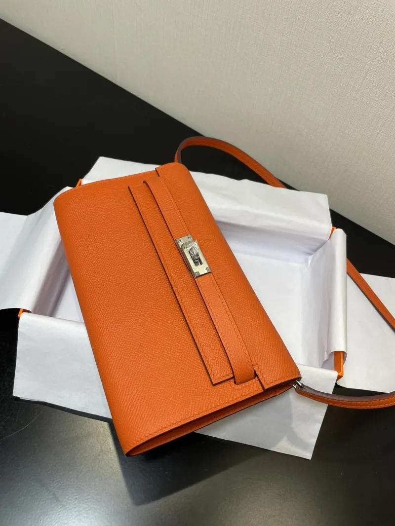 Hermes Orange Kelly WOC Leather Clutch Bag - Image 9