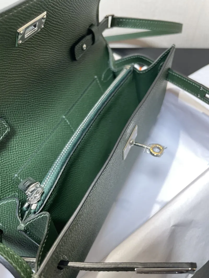 Hermes Kelly WOC Dark Green Leather Wallet Bag - Image 5