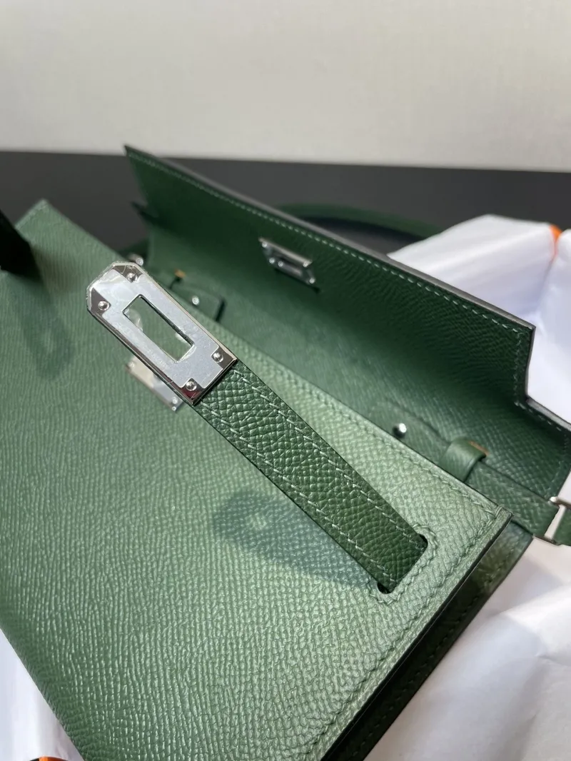 Hermes Kelly WOC Dark Green Leather Wallet Bag - Image 6