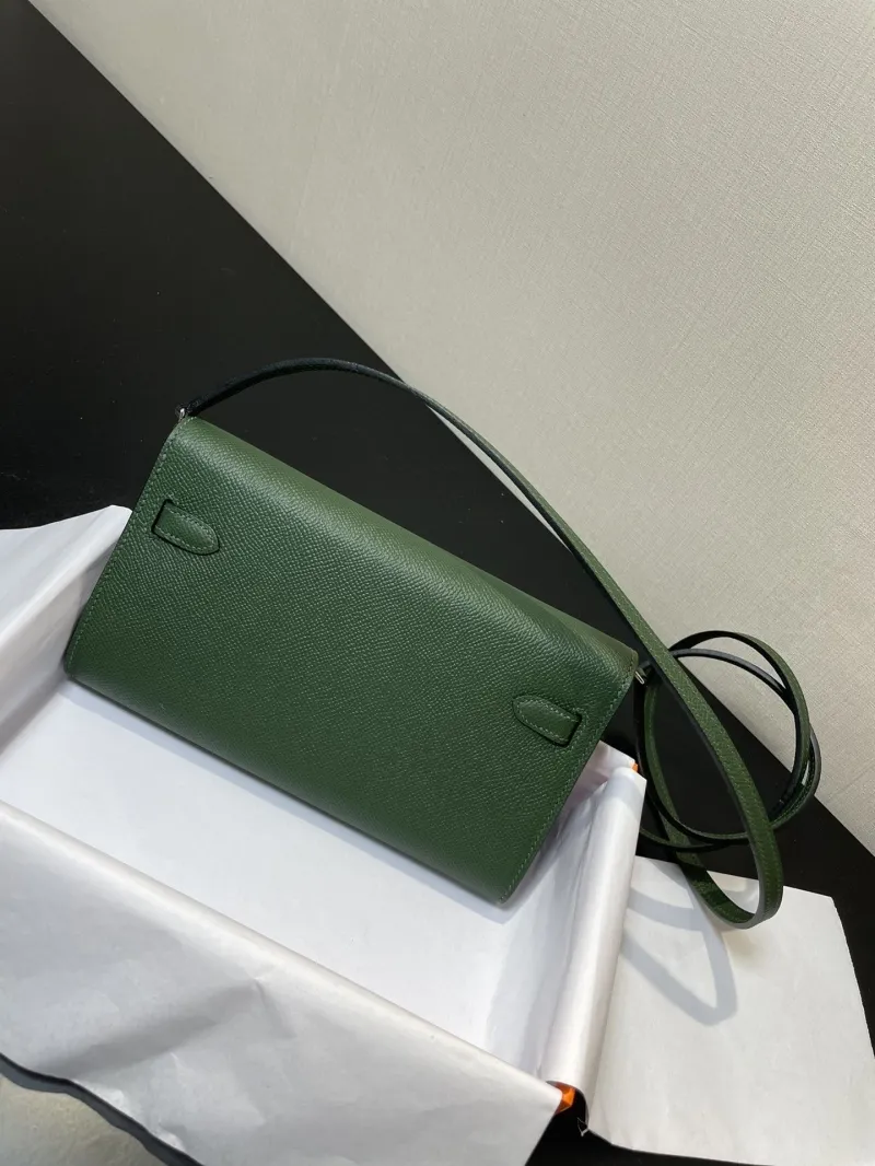 Hermes Kelly WOC Dark Green Leather Wallet Bag - Image 8