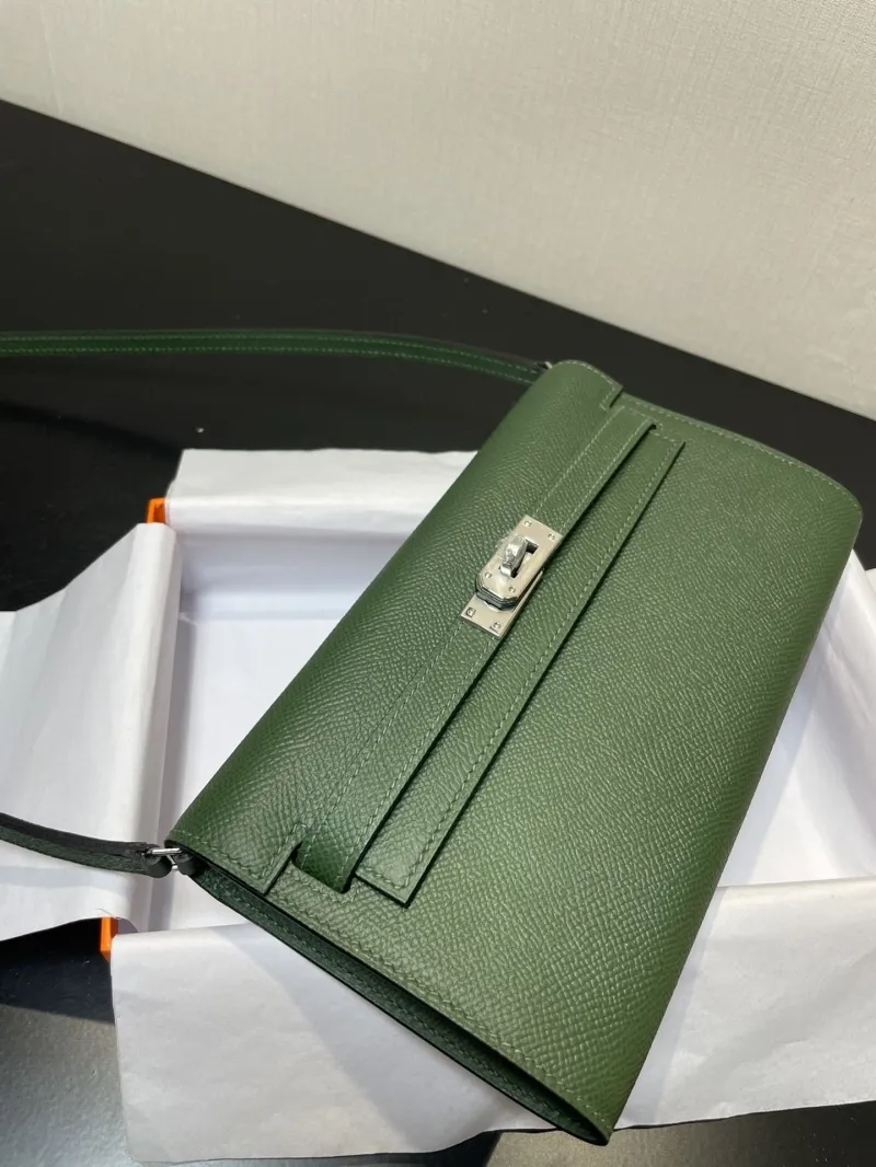 Hermes Kelly WOC Dark Green Leather Wallet Bag - Image 9