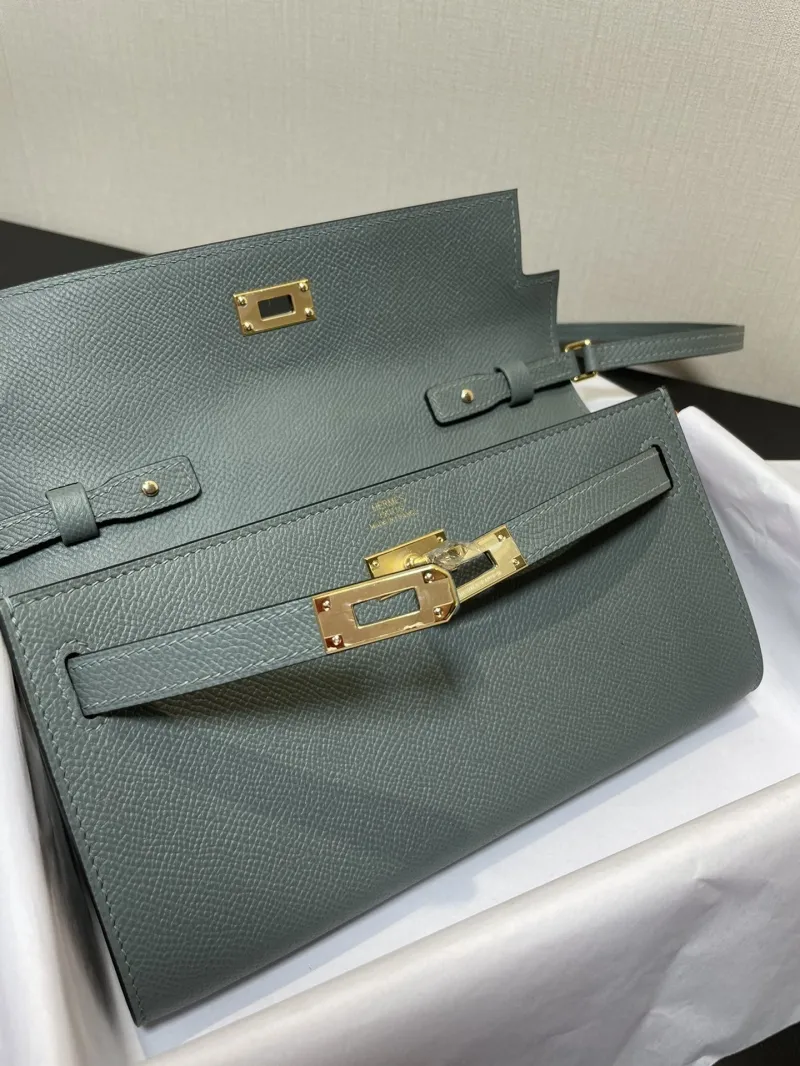 Hermes Kelly Woc Gray Leather Wallet Bag - Image 4