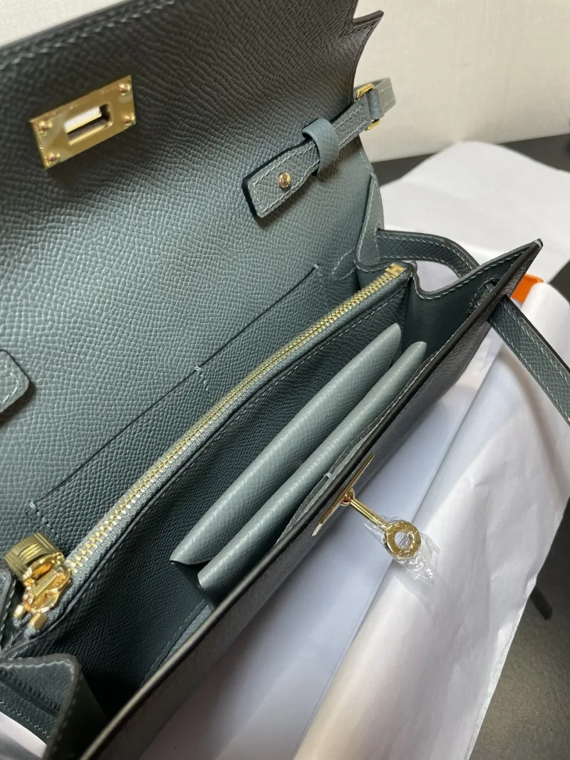 Hermes Kelly Woc Gray Leather Wallet Bag - Image 5