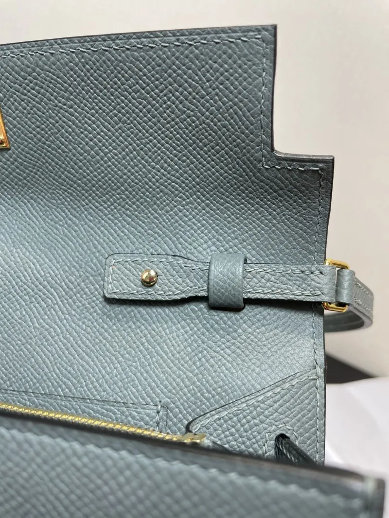 Hermes Kelly Woc Gray Leather Wallet Bag - Image 6
